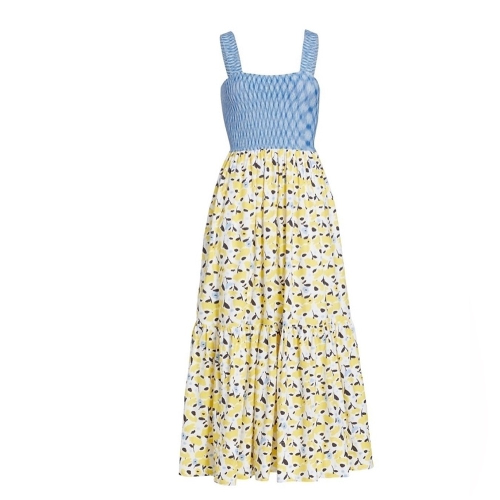 Tanya Taylor Gianna Mixed Print Midi Dress